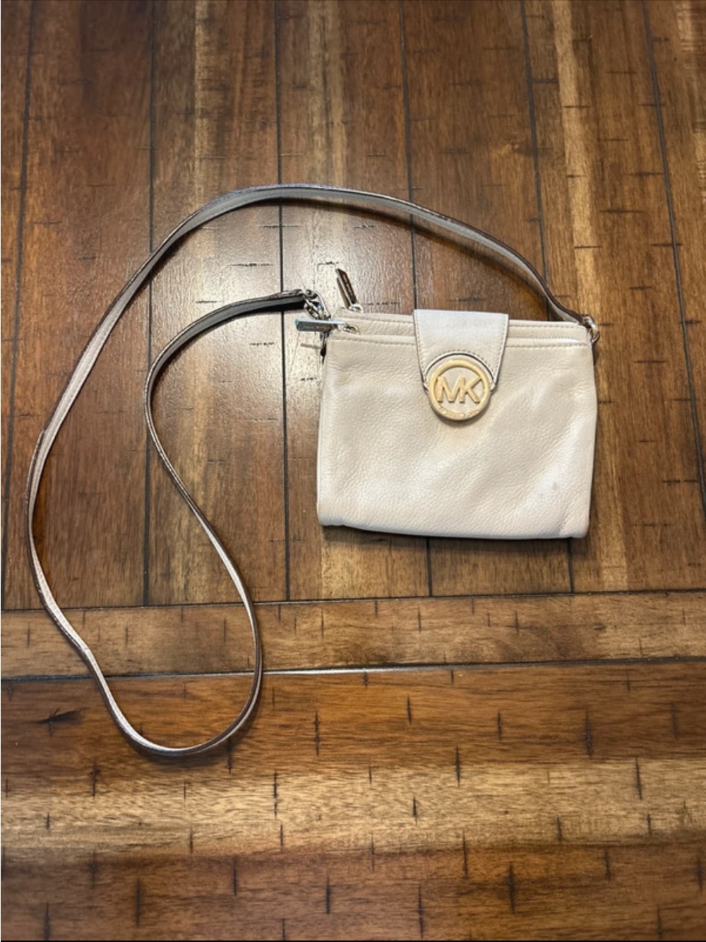 MICHAEL Michael Kors Cream Leather MK Logo Crossbody